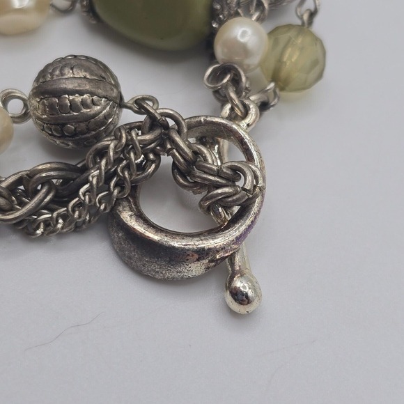 Beaded Bracelet Green Purple Silver Accents‎ Whimsigoth Boho Witchy Statement - Picture 6 of 9